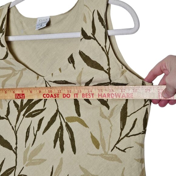 Click CMC Womens Beige Tan & Olive Leaf Print Linen Tank Top Flowy Lagenlook - Picture 6 of 8